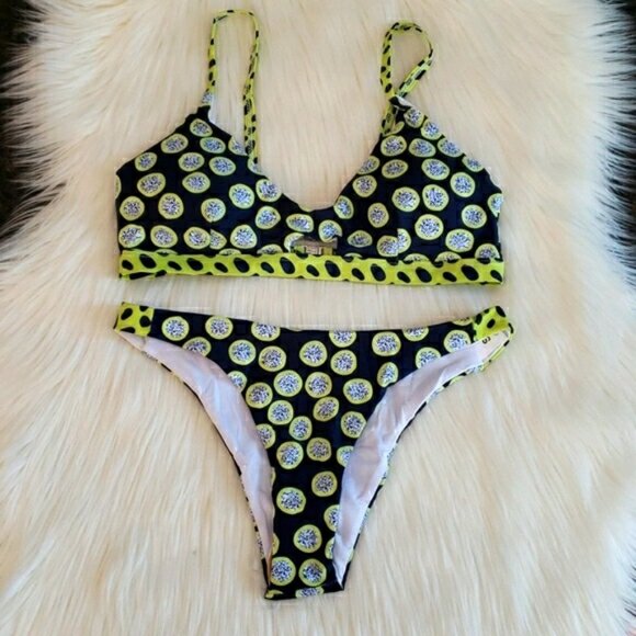 New Blue and Green Print Bikini Set Swimsuit - Picture 7 of 8